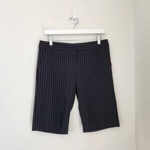 Y2K Zinc Black White Pinstripe Bermuda Trouser Shorts Low Rise Office Siren S
